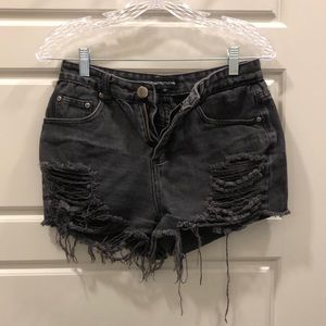 PLT black ripped denim shorts